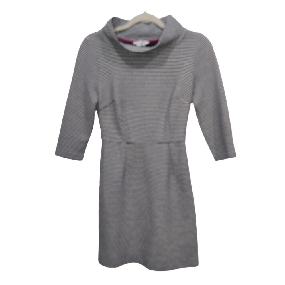 Boden Zoe Ponte Knit Black & White Stripe Funnel Cowl Mock Neck Sheath Dress, 4P